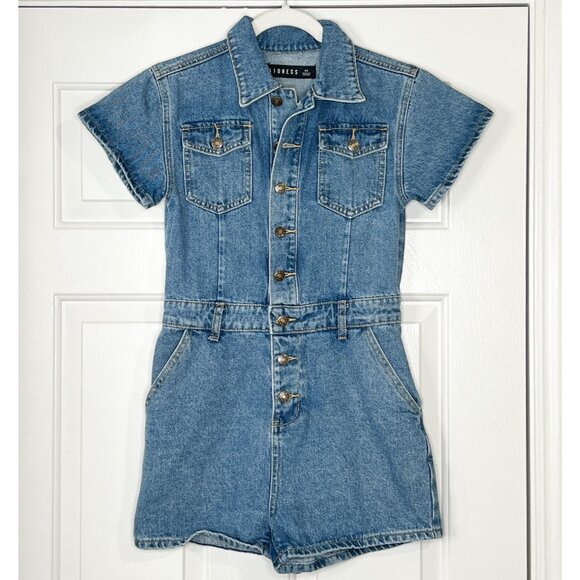 Lioness U Know Whats Up Romper Denim One Piece Shorts - Picture 2 of 6